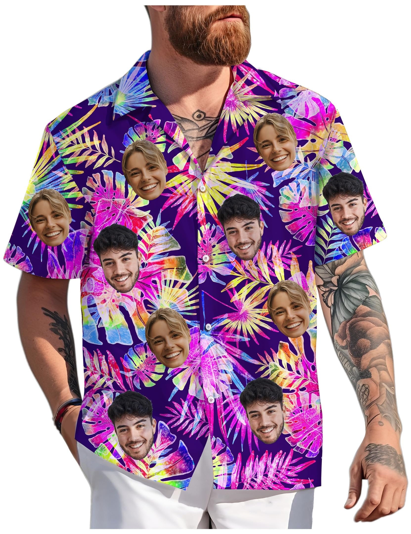 Hawaiian Shirt with Custom Face for Men Women Youth Kid Personalized Hawaiian Gift for Girlfriend Boyfriend Tropical Beach Button Down Shirt