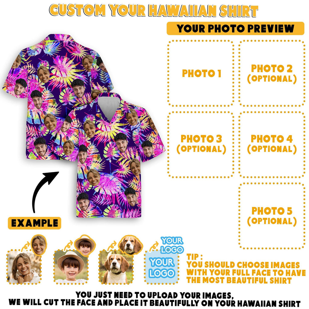 Hawaiian Shirt with Custom Face for Men Women Youth Kid Personalized Hawaiian Gift for Girlfriend Boyfriend Tropical Beach Button Down Shirt