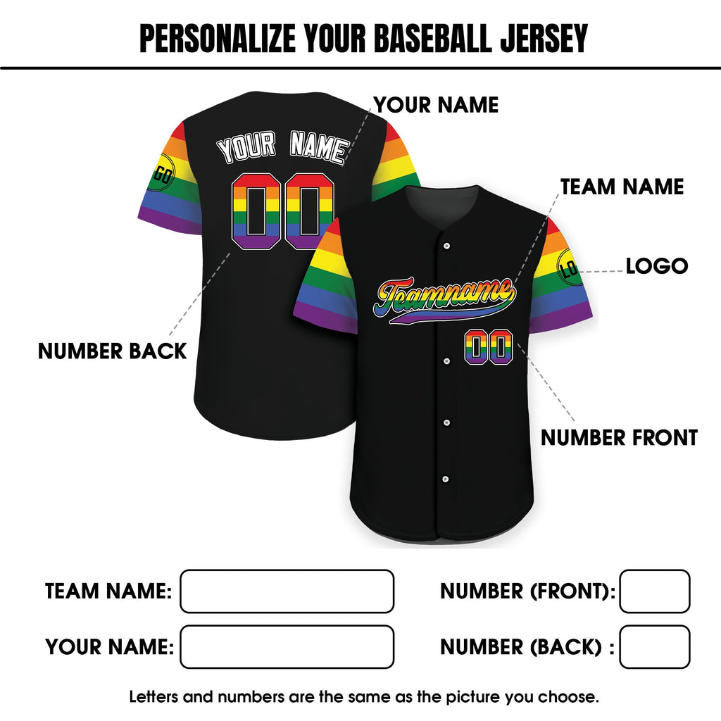 Custom LGBTQ Pride Month Baseball Jersey with Teamname Name Number, Rainbow Pride Jersey for LGBT, Personalized LGBT Team Baseball Jersey