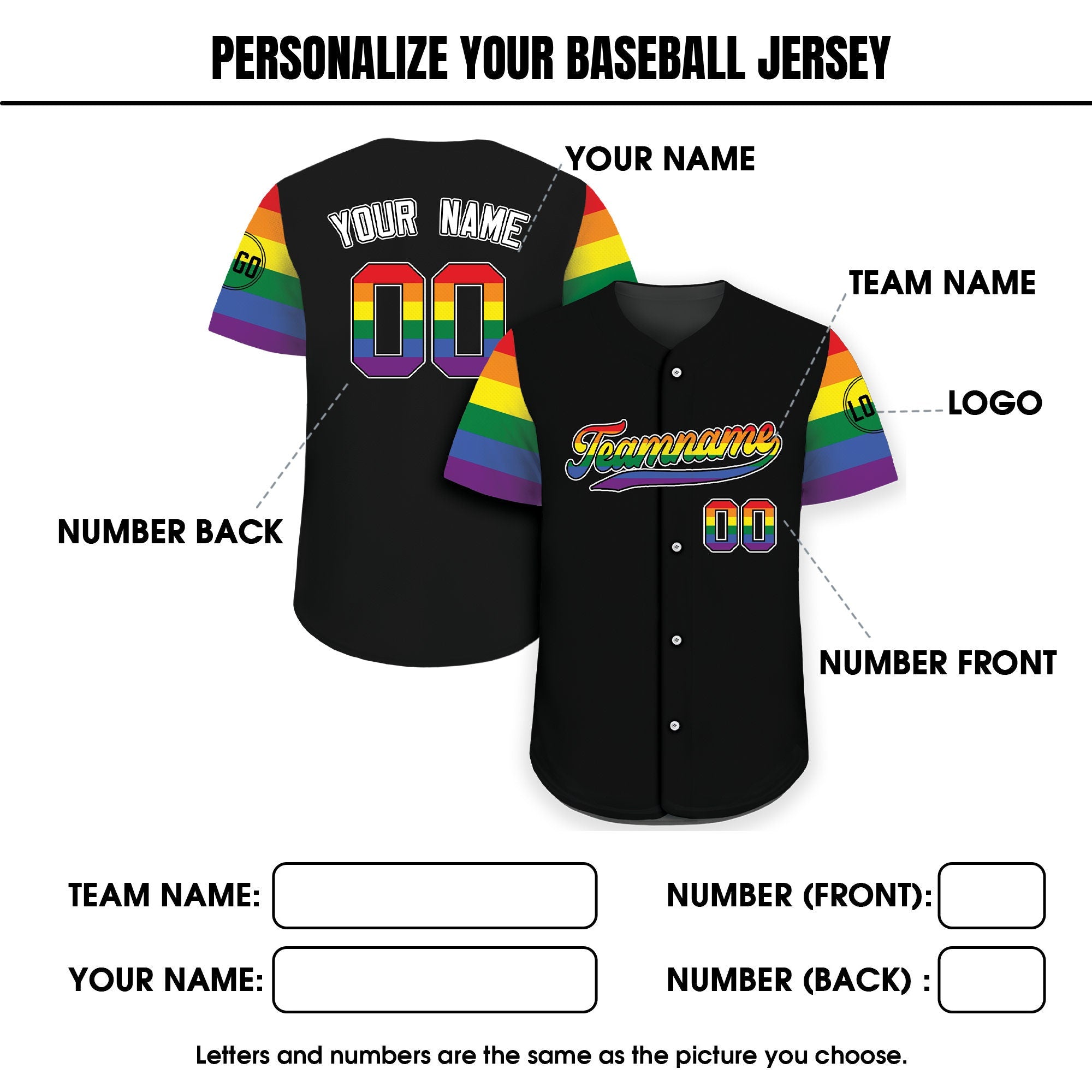 Custom LGBTQ Pride Month Baseball Jersey with Teamname Name Number, Rainbow Pride Jersey for LGBT, Personalized LGBT Team Baseball Jersey