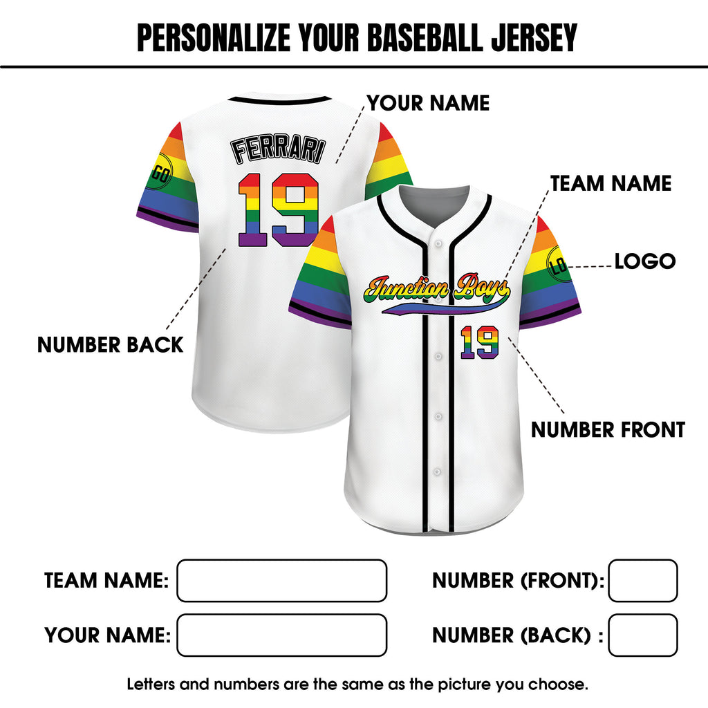 Custom LGBTQ Pride Month Baseball Jersey with Teamname Name Number, Rainbow Pride Jersey for LGBT, Personalized LGBT Team Baseball Jersey