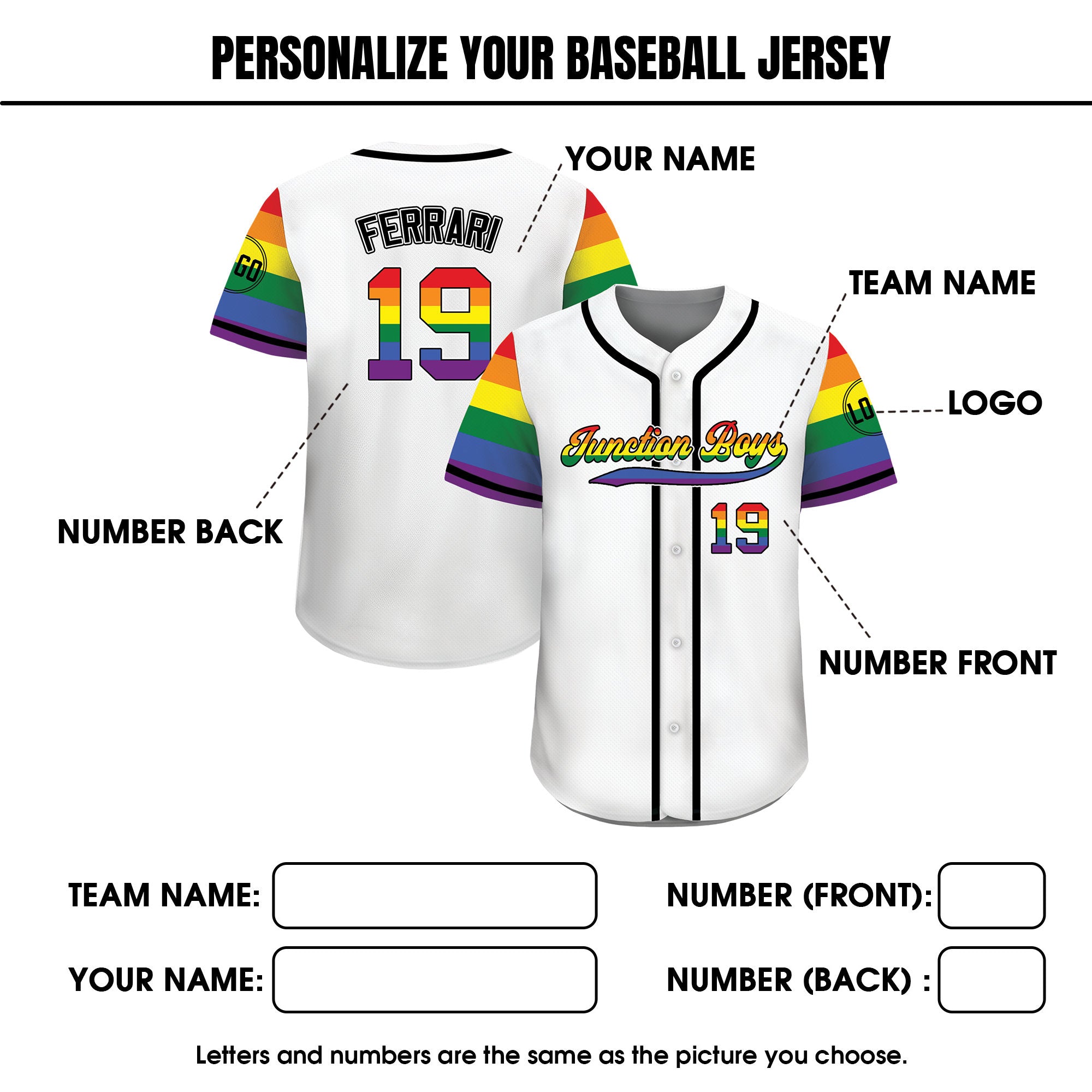 Custom LGBTQ Pride Month Baseball Jersey with Teamname Name Number, Rainbow Pride Jersey for LGBT, Personalized LGBT Team Baseball Jersey
