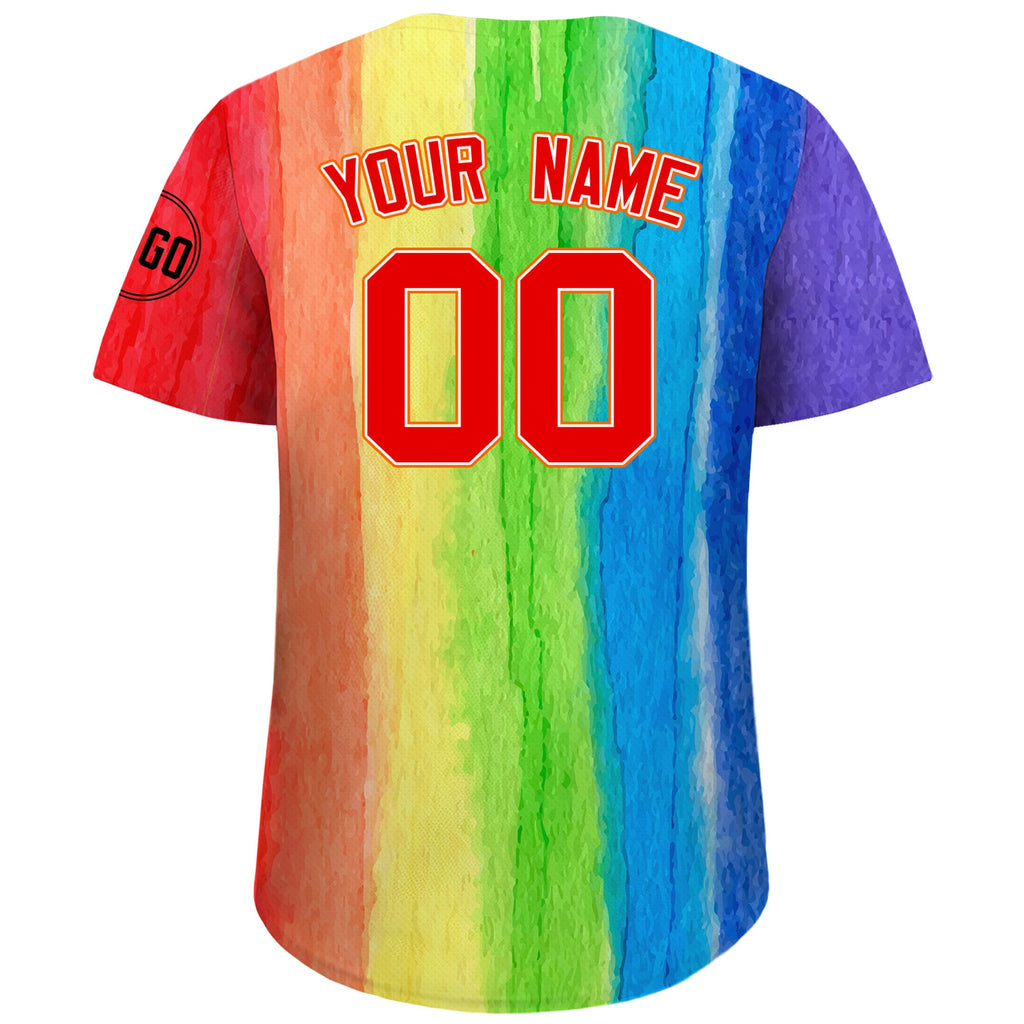 Custom LGBTQ Pride Month Baseball Jersey with Teamname Name Number, Rainbow Pride Jersey for LGBT, Personalized LGBT Team Baseball Jersey