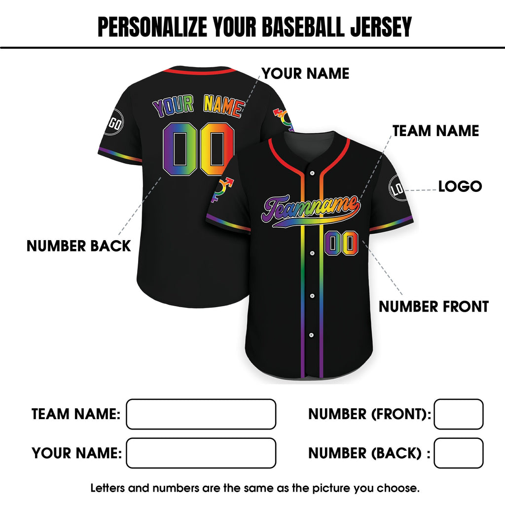 Custom LGBTQ Pride Month Baseball Jersey with Teamname Name Number, Rainbow Pride Jersey for LGBT, Personalized LGBT Team Baseball Jersey