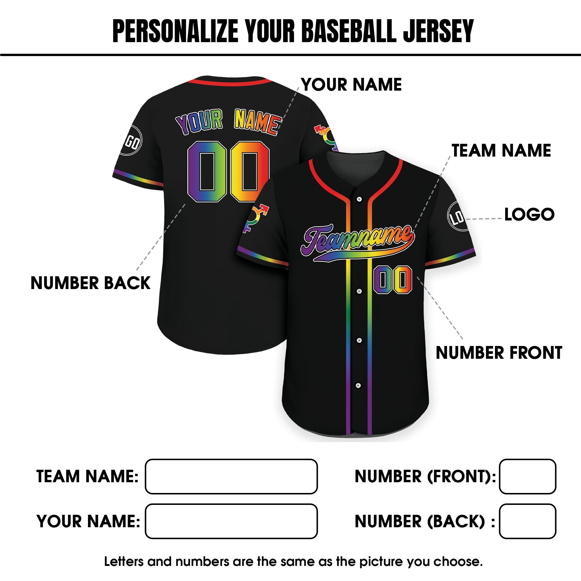 Custom LGBTQ Pride Month Baseball Jersey with Teamname Name Number, Rainbow Pride Jersey for LGBT, Personalized LGBT Team Baseball Jersey
