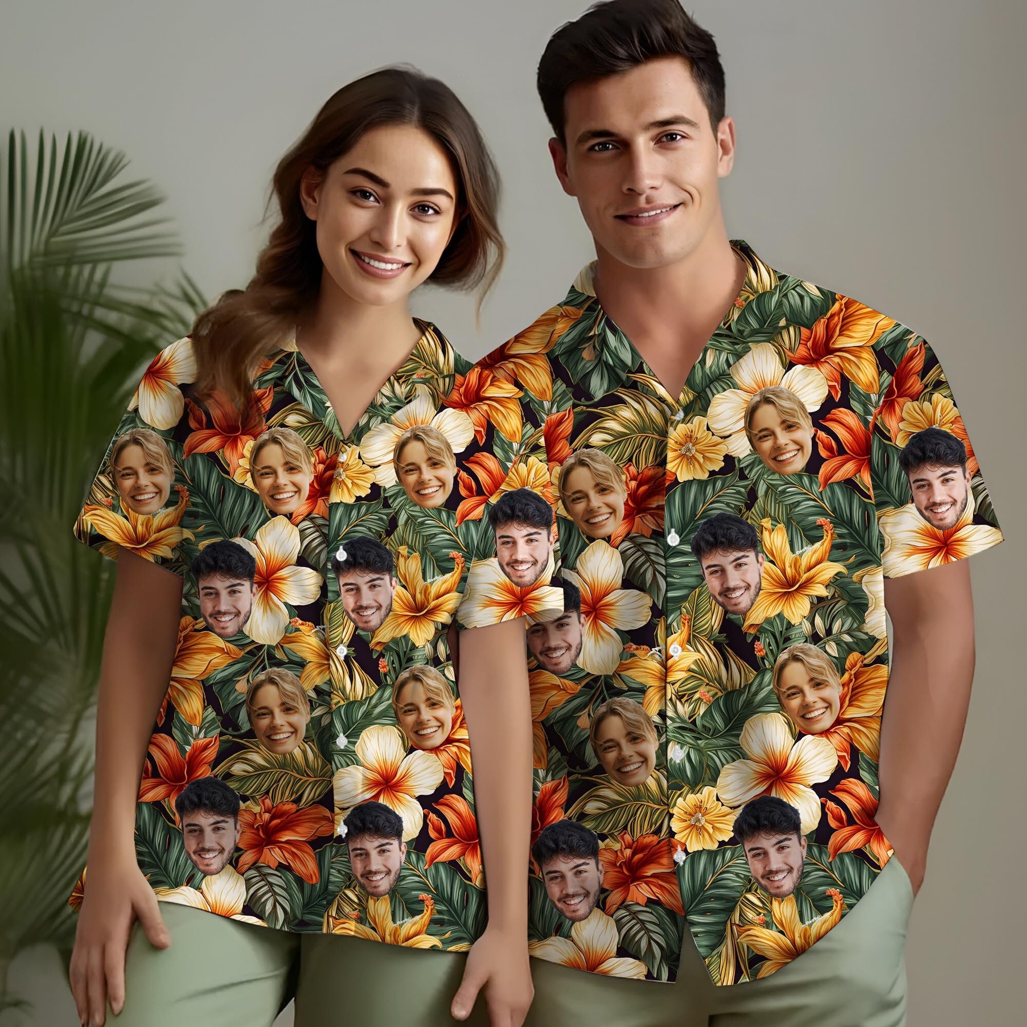 Hawaiian Shirt with Custom Face for Men Women Youth Kid Personalized Hawaiian Gift for Girlfriend Boyfriend Tropical Beach Button Down Shirt