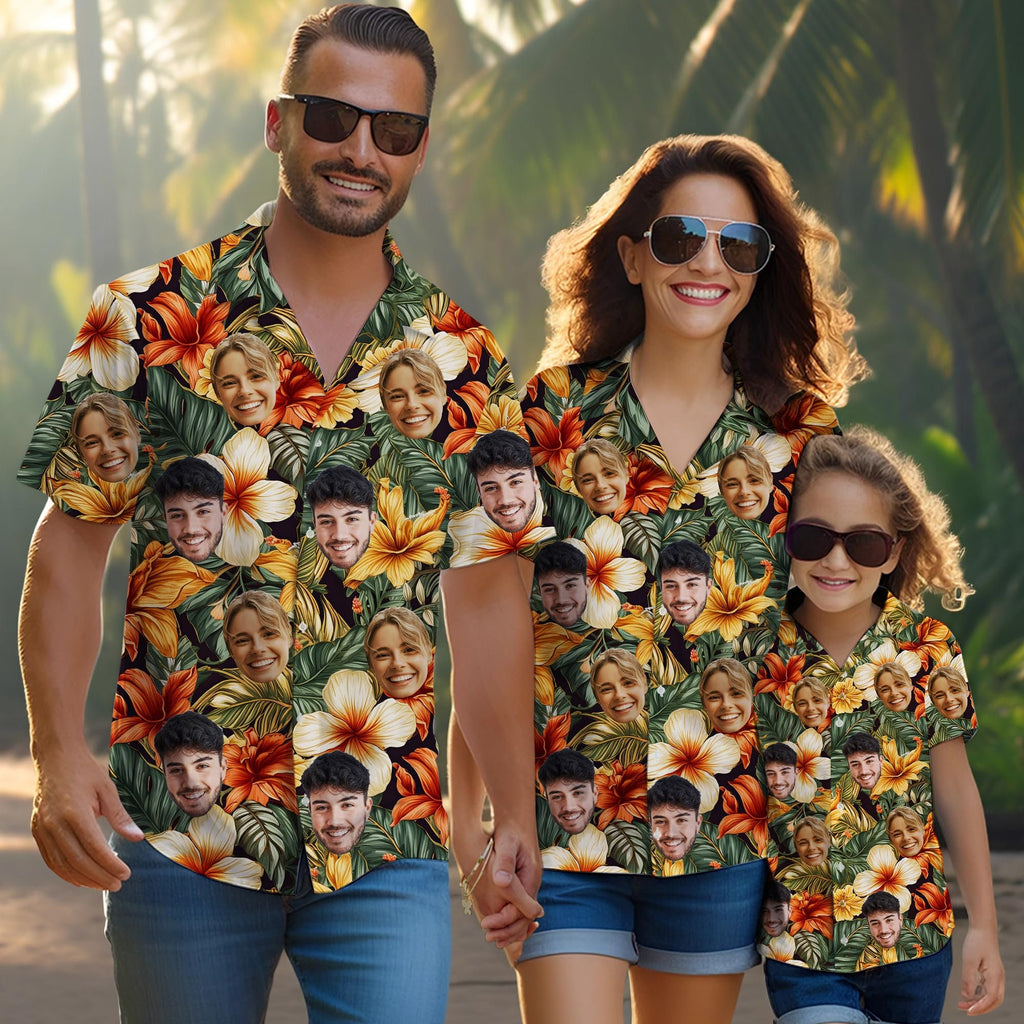 Hawaiian Shirt with Custom Face for Men Women Youth Kid Personalized Hawaiian Gift for Girlfriend Boyfriend Tropical Beach Button Down Shirt