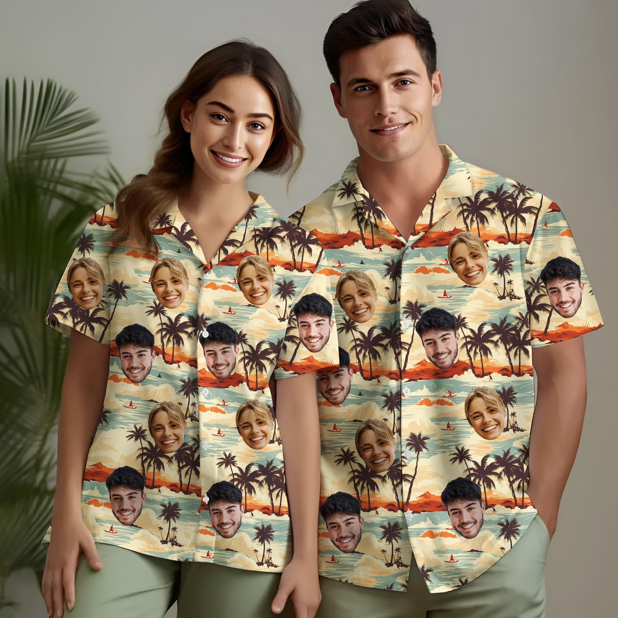 Hawaiian Shirt with Custom Face for Men Women Youth, Personalized Hawaiian Gift for Girlfriend Boyfriend Tropical Beach Button Down Shirt