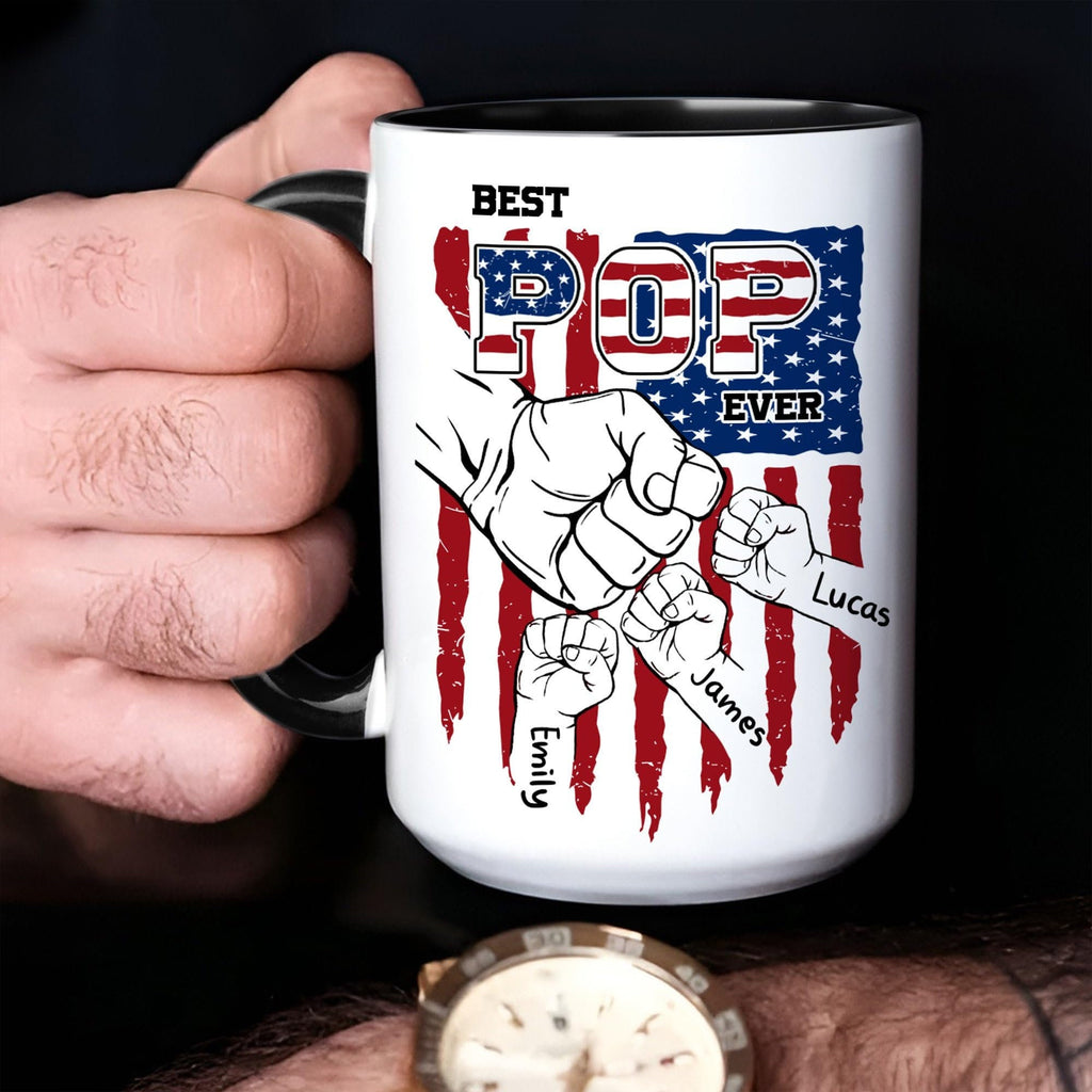 Custom Dad Mugs with Kid's Name, Personalized Mug For Dad on Fathers Day, Best Dad Mug Ideal Gift From Son Daughter, Dad Mug With Kid Hands