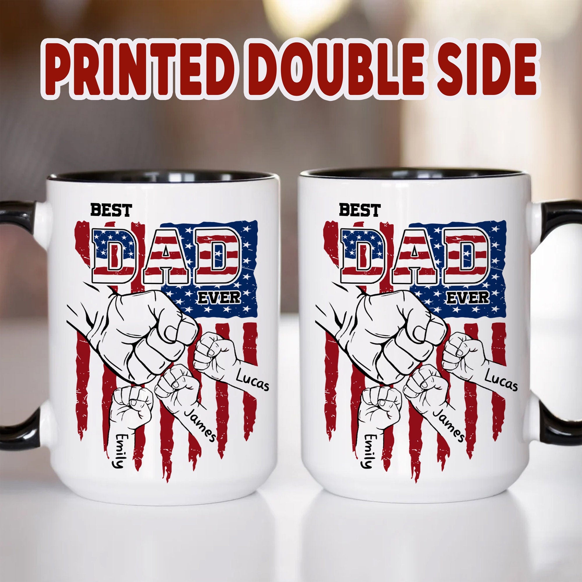 Custom Dad Mugs with Kid's Name, Personalized Mug For Dad on Fathers Day, Best Dad Mug Ideal Gift From Son Daughter, Dad Mug With Kid Hands