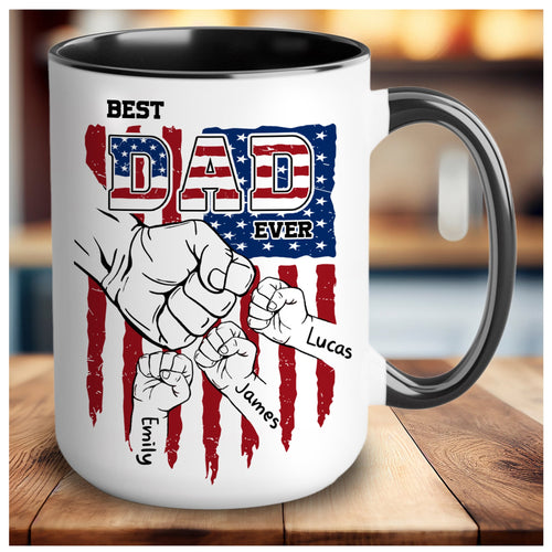 Custom Dad Mugs with Kid's Name, Personalized Mug For Dad on Fathers Day, Best Dad Mug Ideal Gift From Son Daughter, Dad Mug With Kid Hands