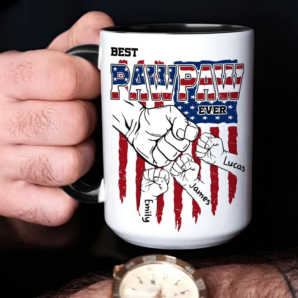 Custom Pawpaw Mug with Kid Name, Personalized Mug For Grandpa on Fathers Day, Best Grandpa Mug Ideal Gift From Kid, Dad Mug With Kids Hands