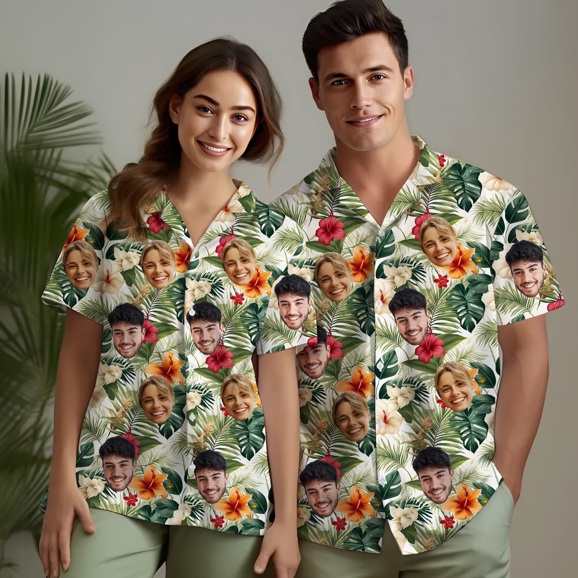 Hawaiian Shirt with Custom Face for Men Women Youth Kid Personalized Hawaiian Gift for Girlfriend Boyfriend Tropical Beach Button Down Shirt