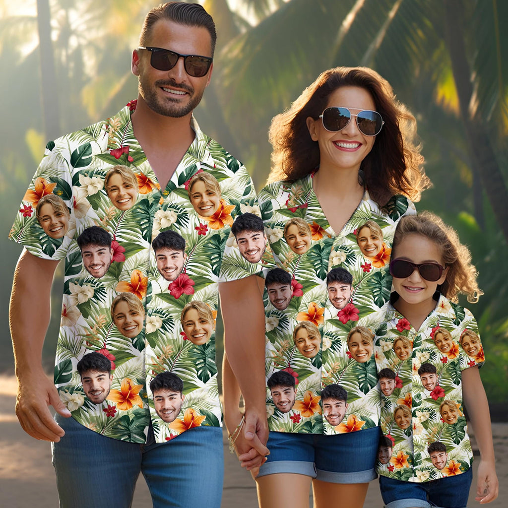 Hawaiian Shirt with Custom Face for Men Women Youth Kid Personalized Hawaiian Gift for Girlfriend Boyfriend Tropical Beach Button Down Shirt