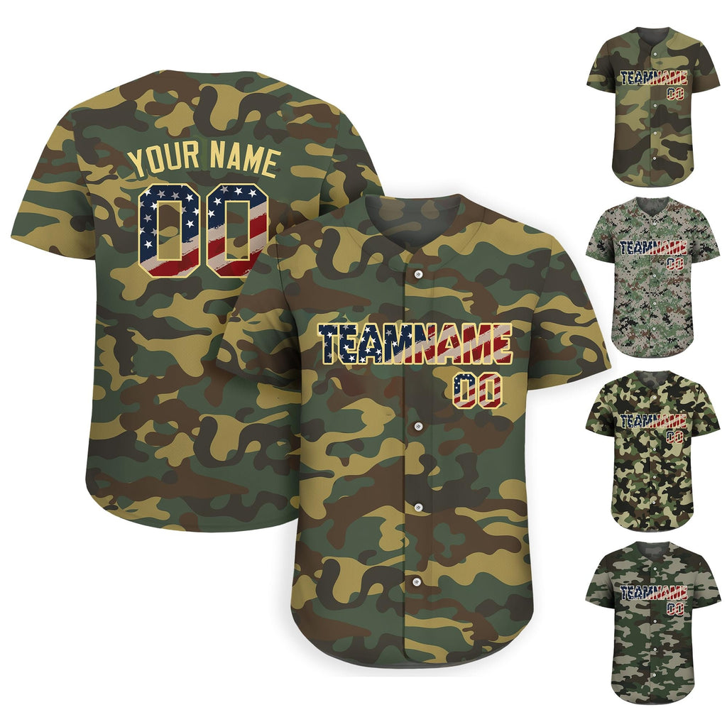Personalized Camo Baseball Jersey, Custom Jerseys Shirt for Men Women, Gifts for Veteran Baseball Fans Camouflage Button Down Jersey Shirt
