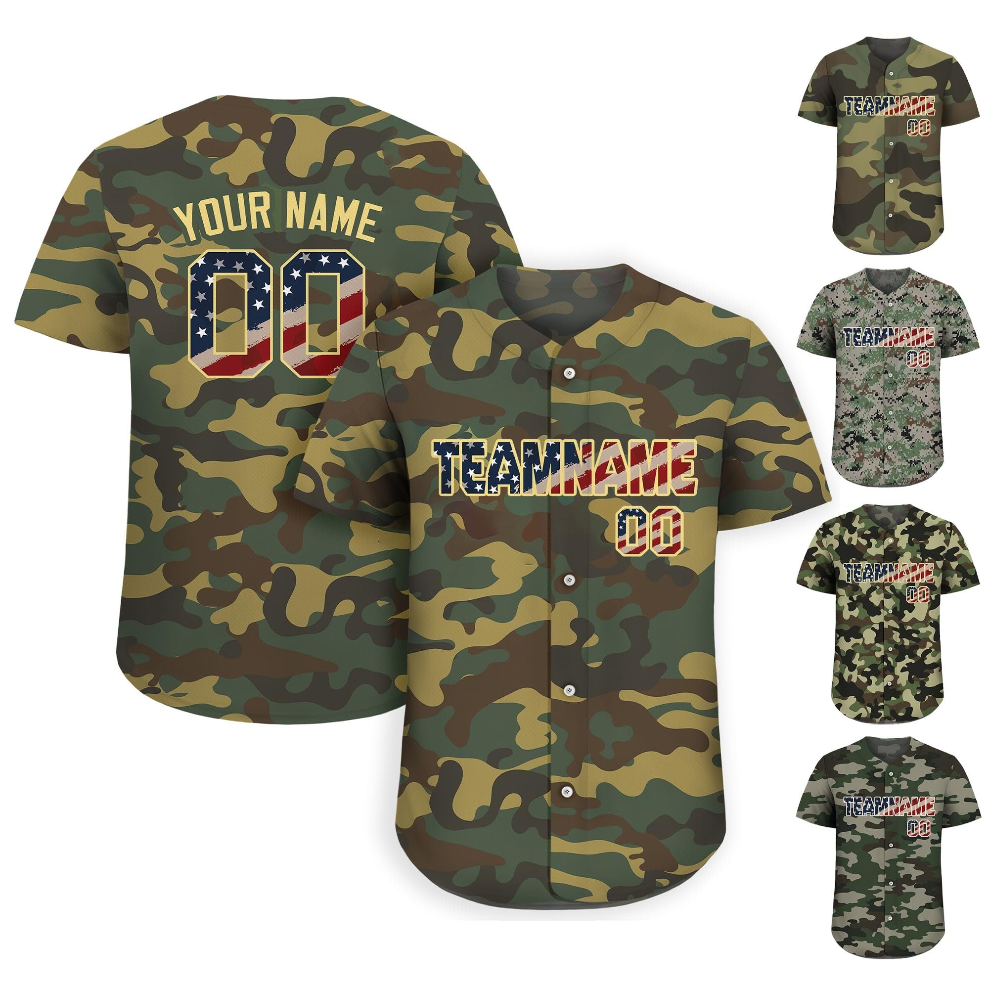 Personalized Camo Baseball Jersey, Custom Jerseys Shirt for Men Women, Gifts for Veteran Baseball Fans Camouflage Button Down Jersey Shirt