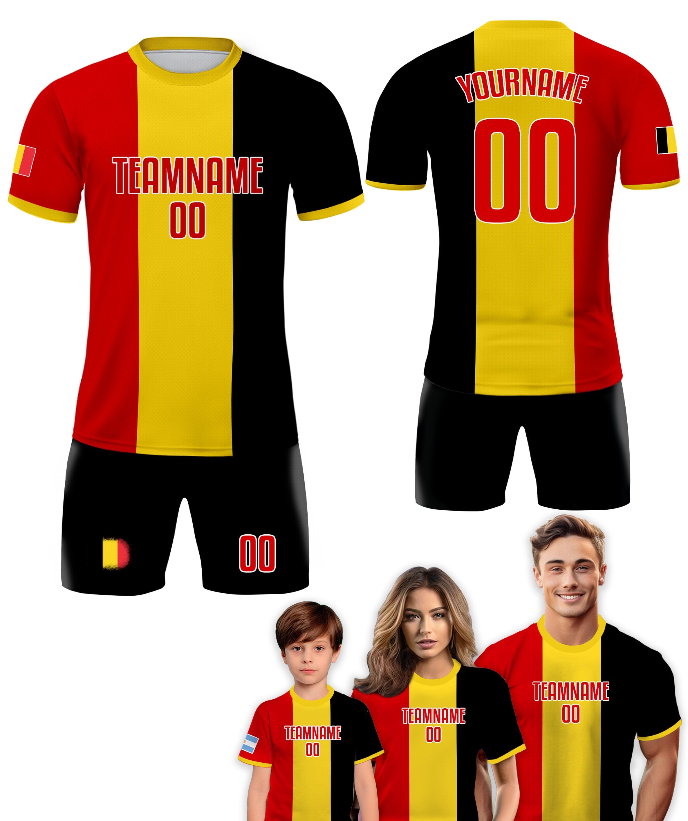 Custom Belgium Soccer Jersey for Men Women Youth Kid Uniform Shirt for Fans Player, Personalized Name Number Belgium National Soccer Jersey