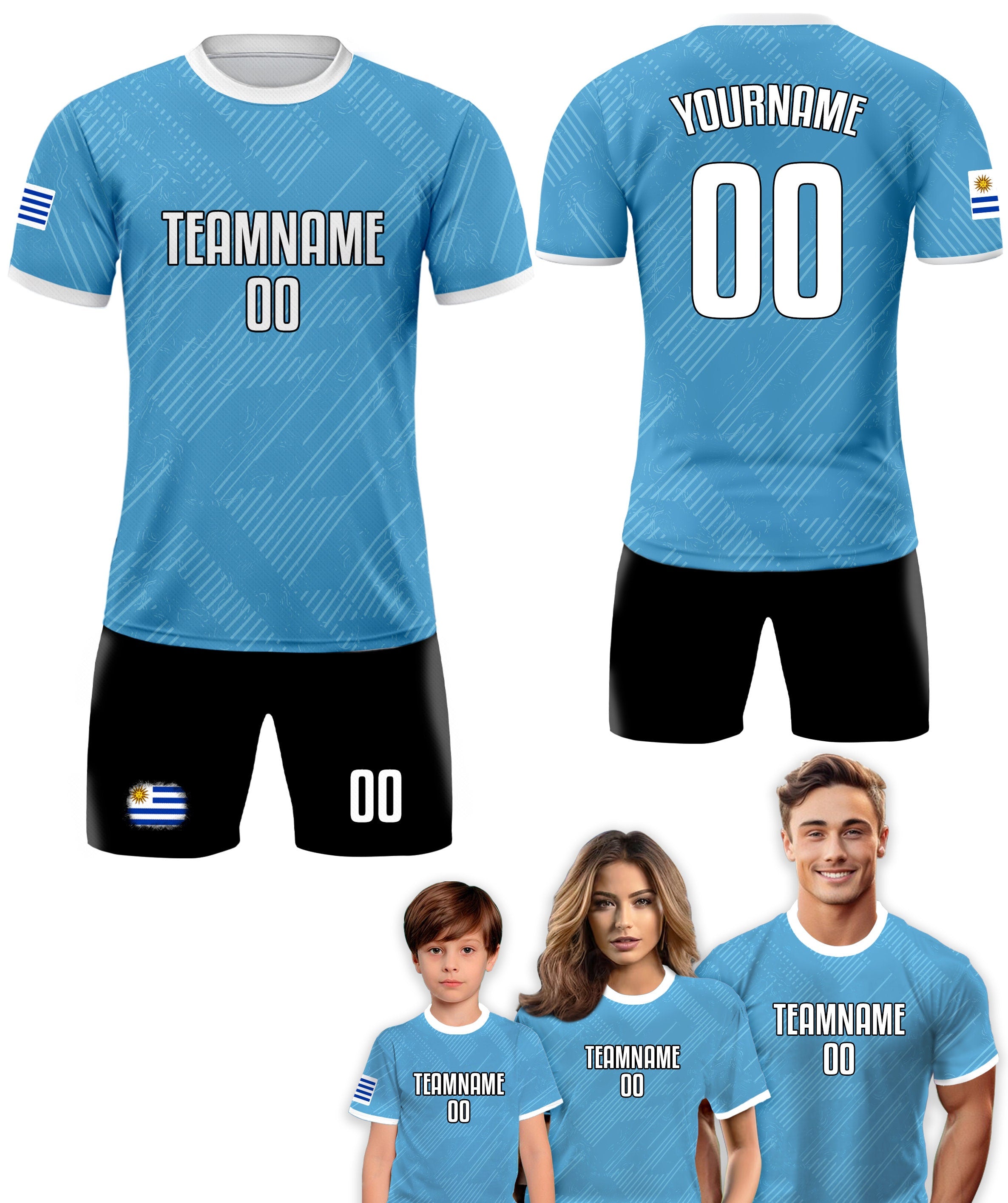 Custom Uruguay Soccer Jersey for Men Women Youth Kid Uniform Shirt for Fans Player Personalized Name Number Logo National Team Soccer Jersey