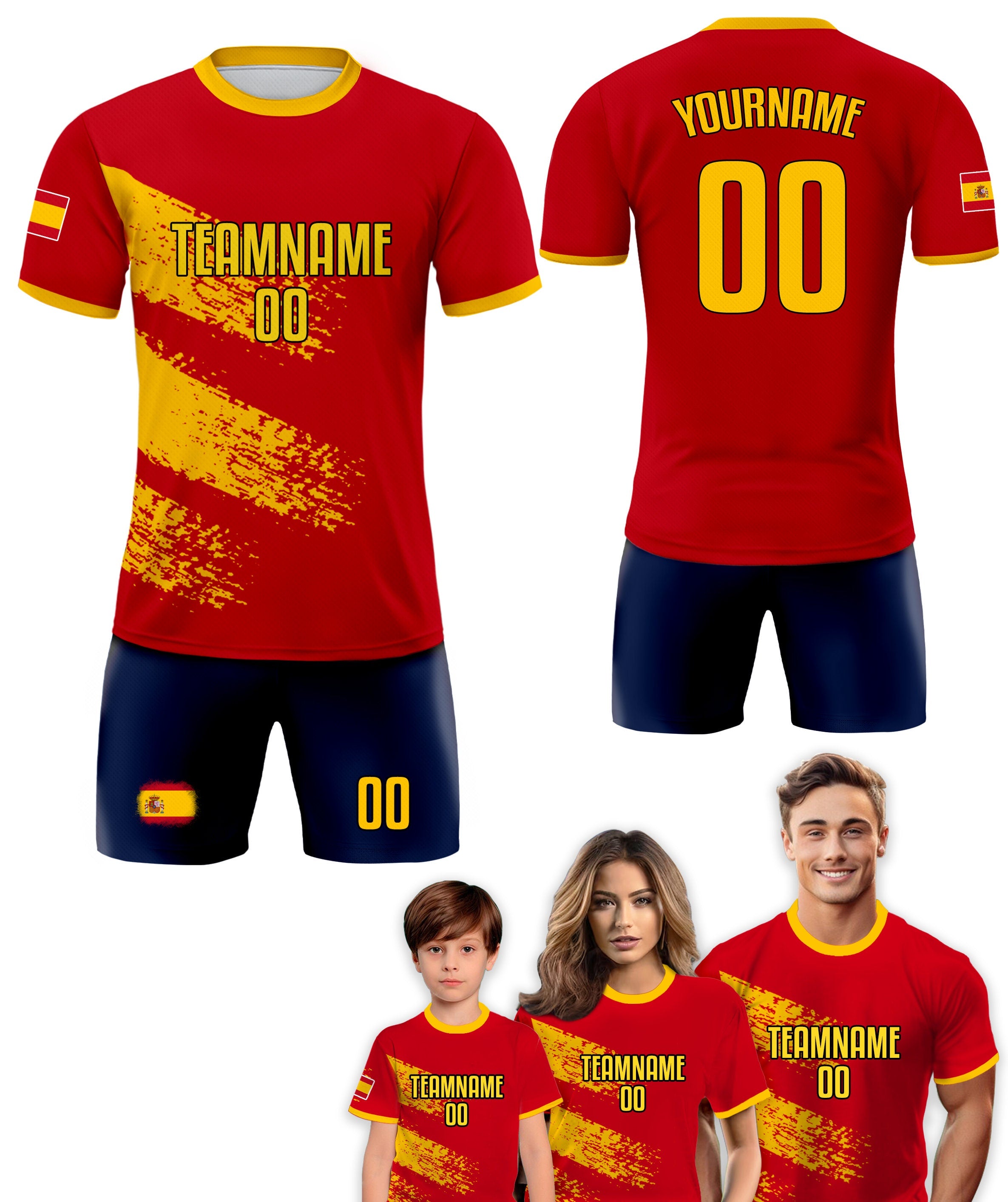 Custom Spain Soccer Jersey for Men Women Youth Kid Uniform Shirt for Fan Player Personalized Name Number Logo National Team Soccer Jersey
