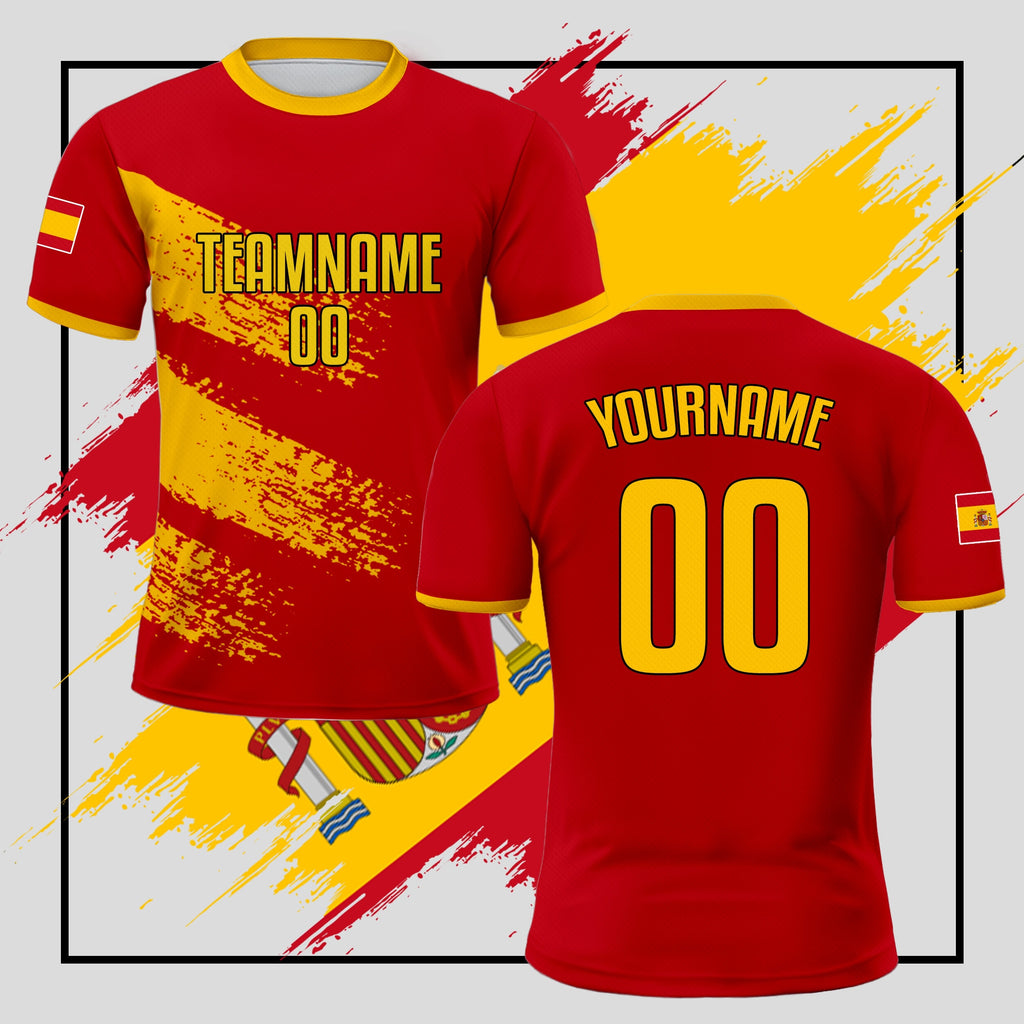 Custom Spain Soccer Jersey for Men Women Youth Kid Uniform Shirt for Fan Player Personalized Name Number Logo National Team Soccer Jersey
