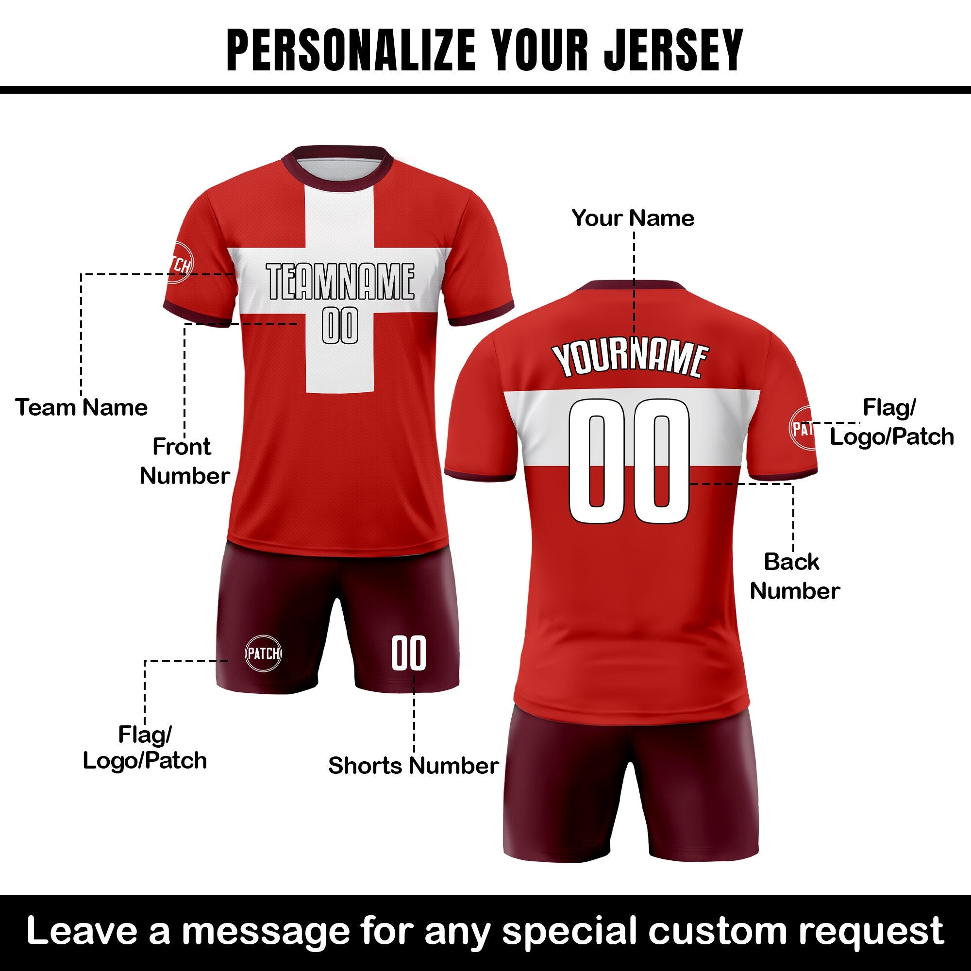 Custom Switzerland Soccer Jersey for Men Women Youth Kid Uniform Shirt for Fan Player Personalized Name Number Logo National Team Jersey