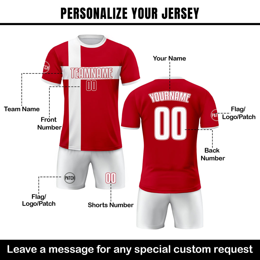Custom Denmark Soccer Jersey for Men Women Youth Kid Uniform Shirt for Fan Player, Personalized Name Number Logo National Team Soccer Jersey