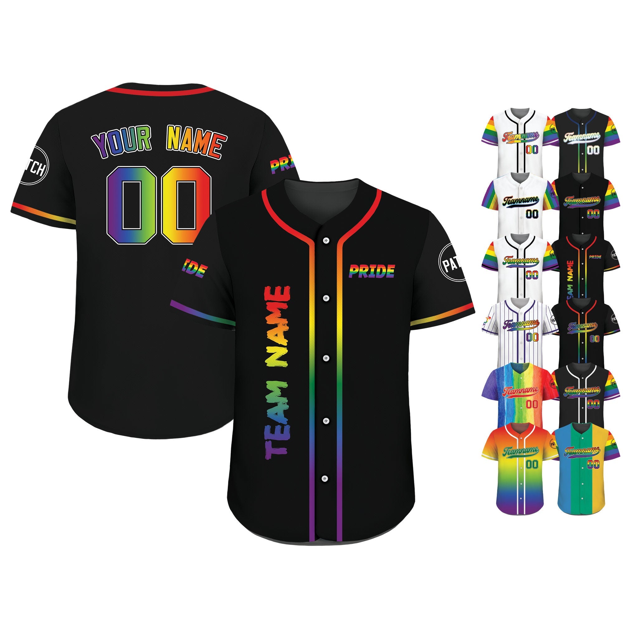 Custom LGBTQ Pride Month Baseball Jersey with Teamname Name Number, Rainbow Pride Jersey for LGBT, Personalized LGBT Team Baseball Jersey