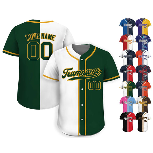 Custom Baseball Jersey with Teamname Name Number,Jersey for Men Women Youth,Personalized Split Button Down Jersey Printed White Forest Green