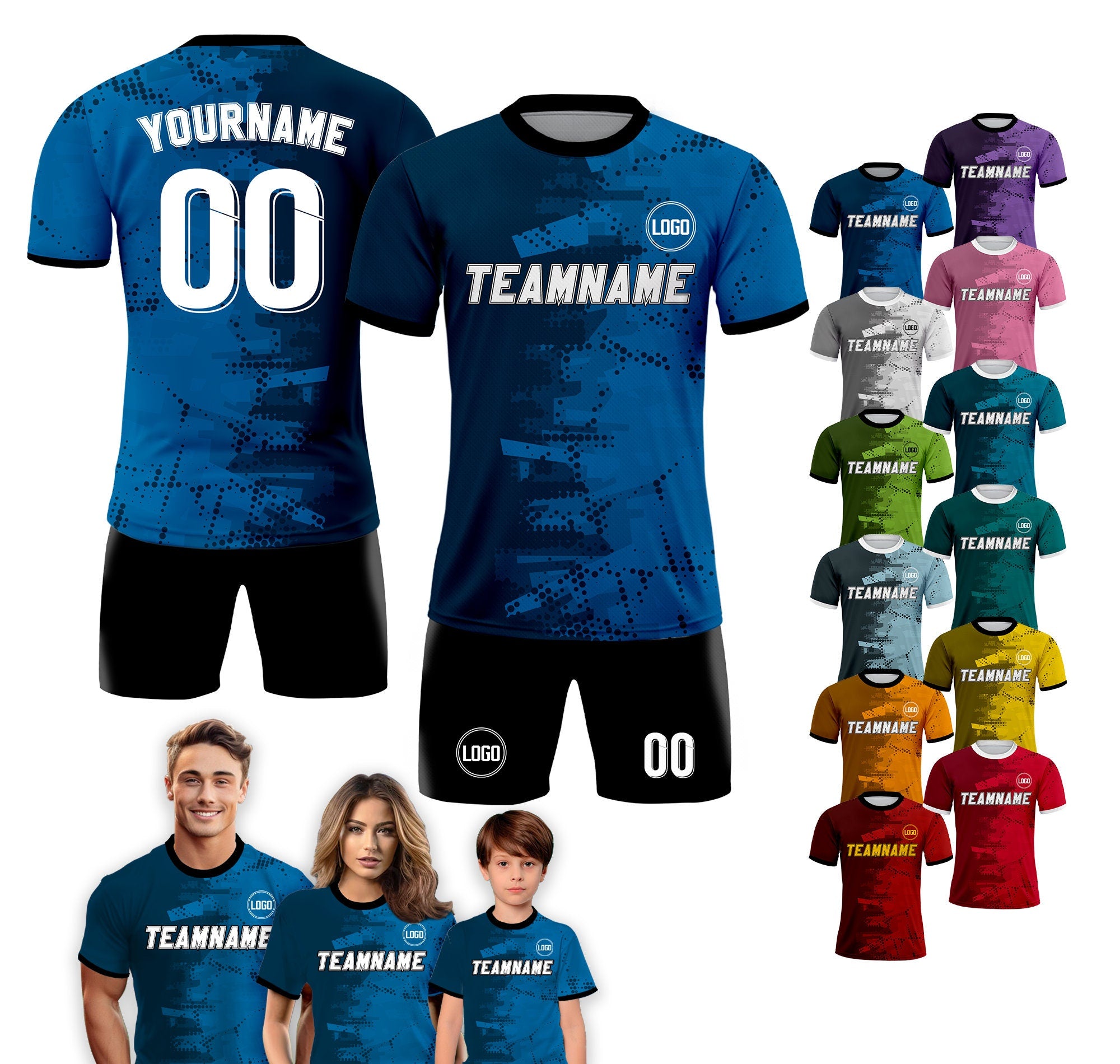 Custom Soccer Jersey for Men Women Youth Kid Team Uniform, Personalized Jersey with Team Name Logo Number, Custom Blue Soccer Jersey Shirt