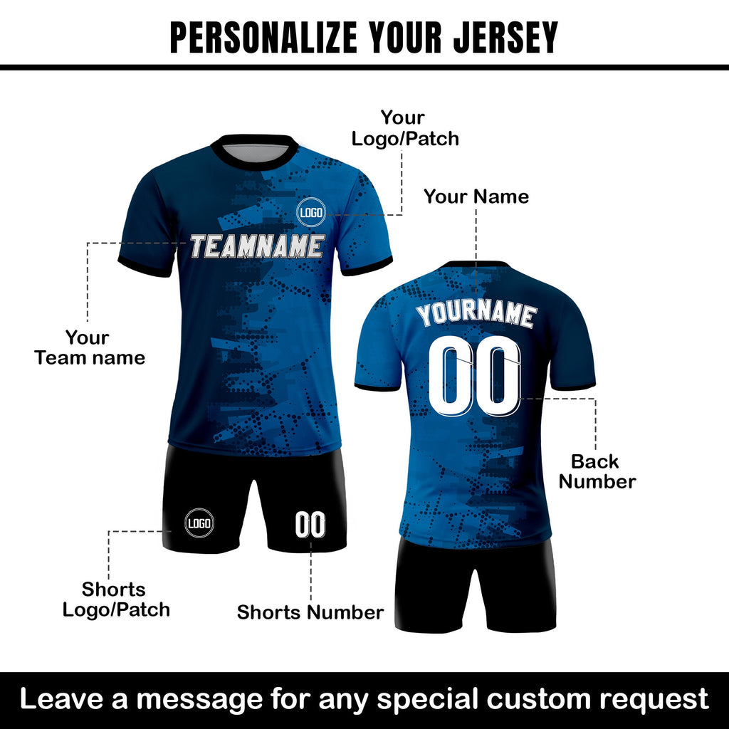 Custom Soccer Jersey for Men Women Youth Kid Team Uniform, Personalized Jersey with Team Name Logo Number, Custom Blue Soccer Jersey Shirt