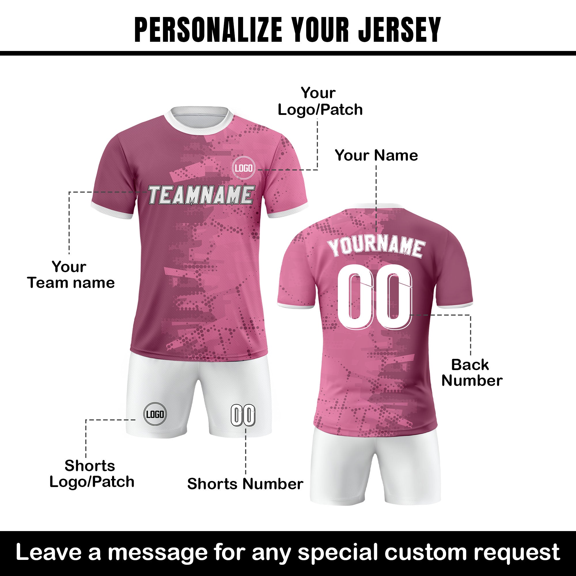 Custom Soccer Jersey for Men Women Youth Kid Team Uniform, Personalized Jersey with Team Name Logo Number, Custom Pink Soccer Jersey Shirt