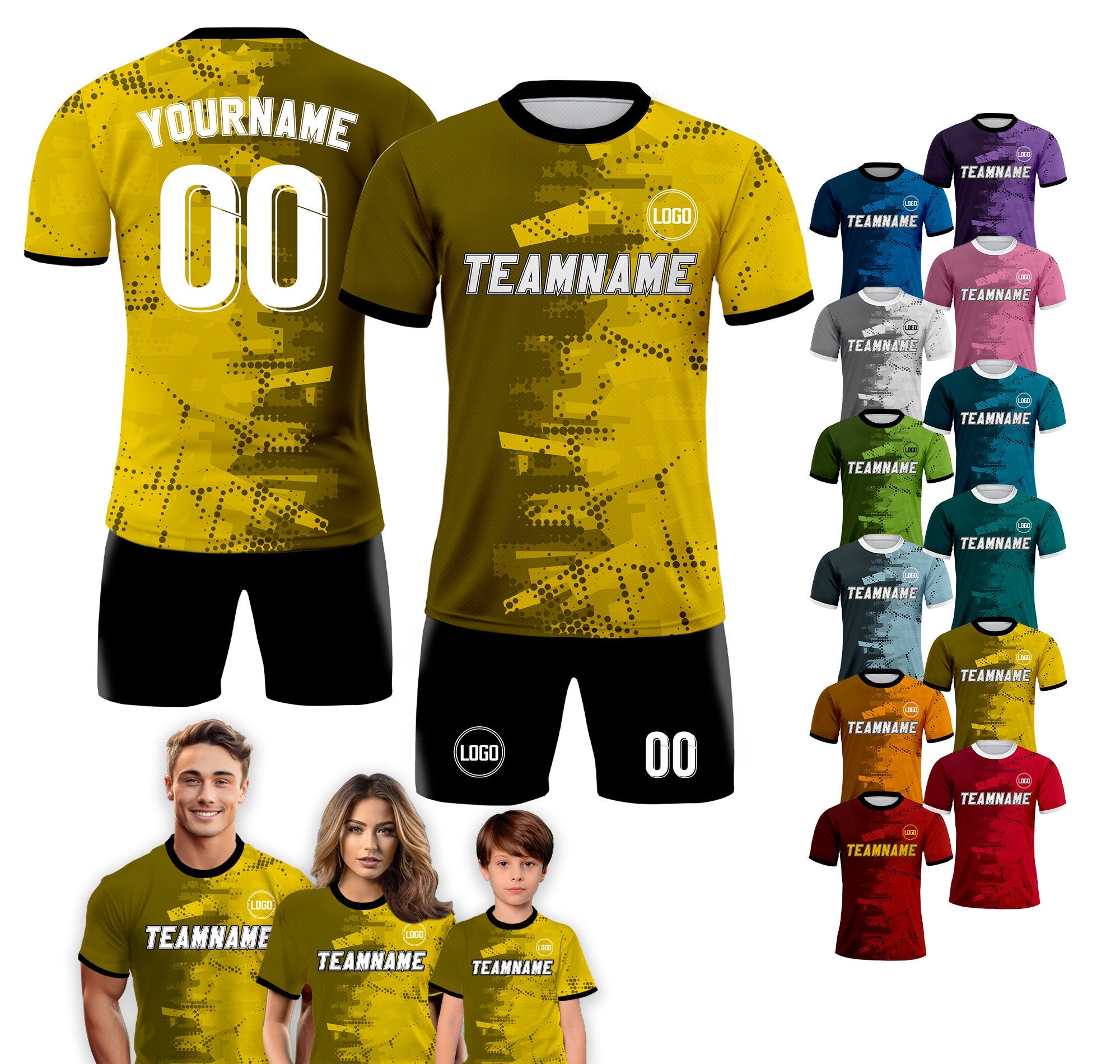 Custom Soccer Jersey for Men Women Youth Kid Team Uniform, Personalized Jersey with Team Name Logo Number, Custom Yellow Soccer Jersey
