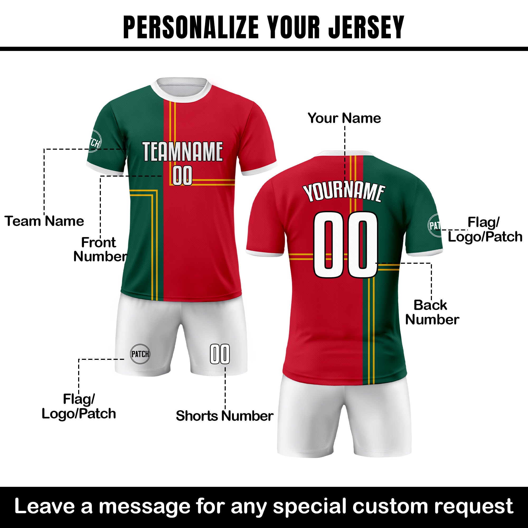 Custom Portugal Soccer Jersey for Men Women Youth Kid Uniform Shirt for Fan Player Personalized Name Number Logo National Team Soccer Jersey