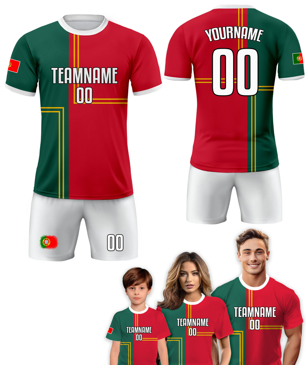 Custom Portugal Soccer Jersey for Men Women Youth Kid Uniform Shirt for Fan Player Personalized Name Number Logo National Team Soccer Jersey