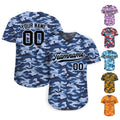 Printed Personalized Blue Camo Baseball Jersey with Teamname Name Number, Gifts for Baseball Fans, Custom Jerseys Shirt for Men Women Youth