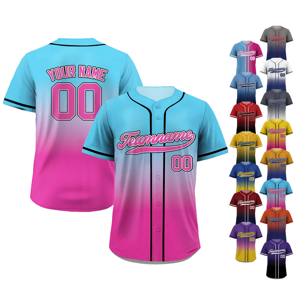 Custom Baseball Jersey with Teamname Name Number, Printed Pink Blue Gradient Jerseys Shirt for Men Women Youth Kid, Gifts for Baseball Fans