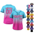 Custom Baseball Jersey with Teamname Name Number, Printed Pink Blue Gradient Jerseys Shirt for Men Women Youth Kid, Gifts for Baseball Fans
