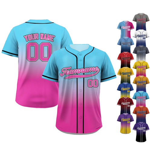Custom Baseball Jersey with Teamname Name Number, Printed Pink Blue Gradient Jerseys Shirt for Men Women Youth Kid, Gifts for Baseball Fans