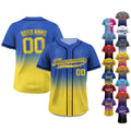 Printed Blue Yellow Gradient Custom Baseball Jersey with Teamname Name Number, Jerseys Shirt for Men Women Youth Kid, Gift for Baseball Fans