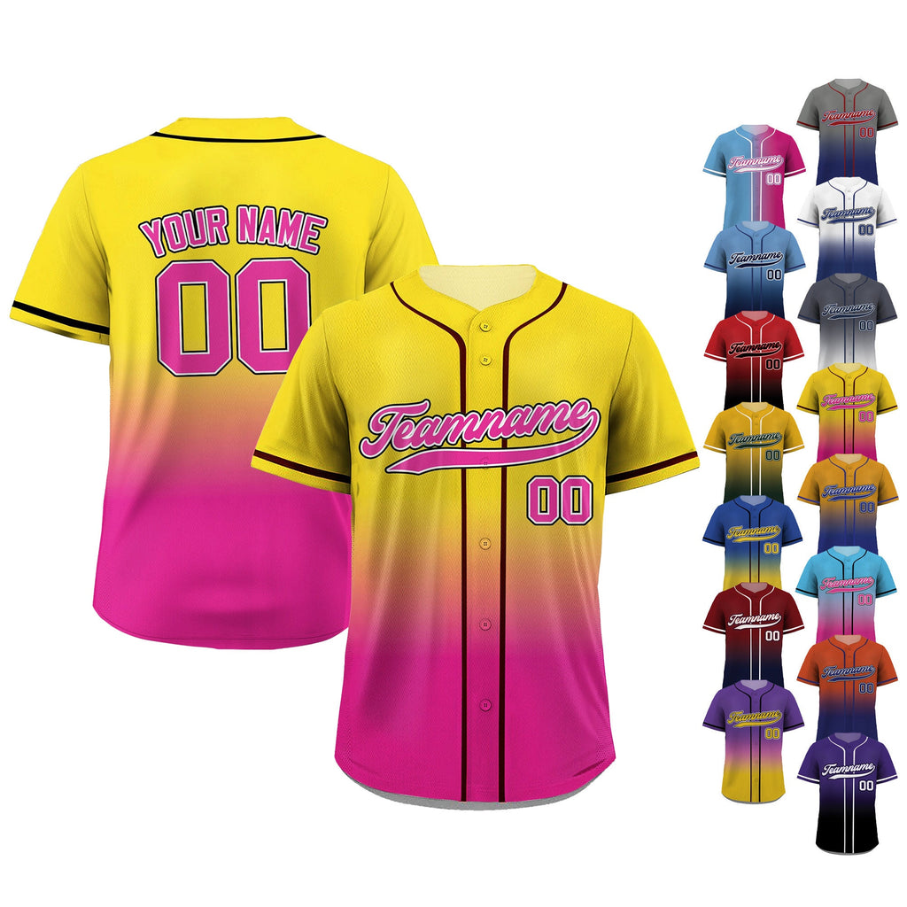 Custom Gradient Baseball Jersey with Teamname Name Number Yellow Pink, Custom Jersey Shirt for Men Women Youth Kid, Gifts for Baseball Fans