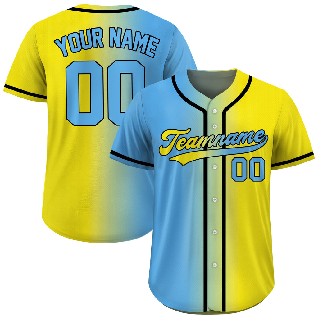 Custom Baseball Jersey Gradient with Teamname Name Number, Custom Jersey Shirt for Men Women Youth Kid, Gift for Baseball Fans Blue Yellow