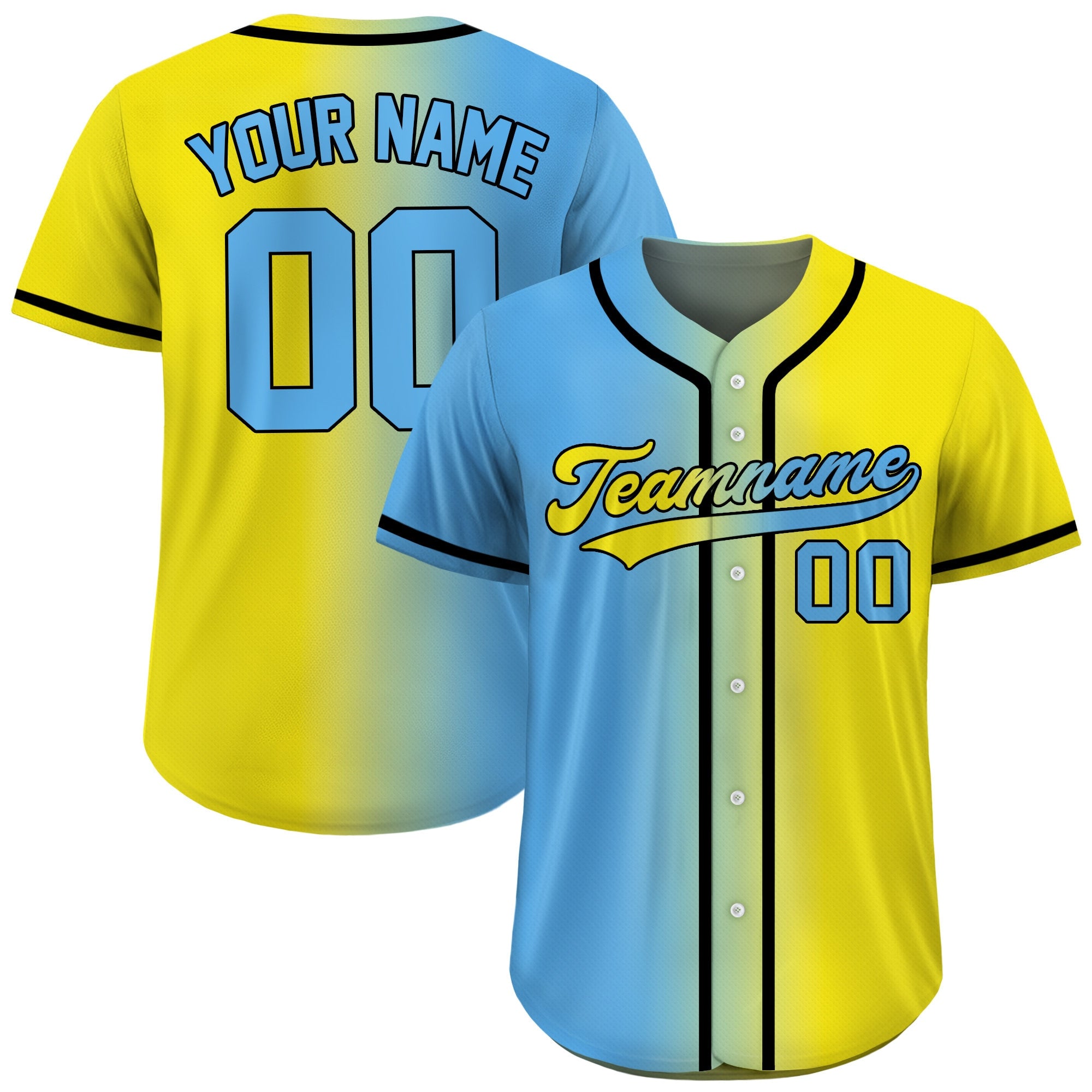 Custom Baseball Jersey Gradient with Teamname Name Number, Custom Jersey Shirt for Men Women Youth Kid, Gift for Baseball Fans Blue Yellow