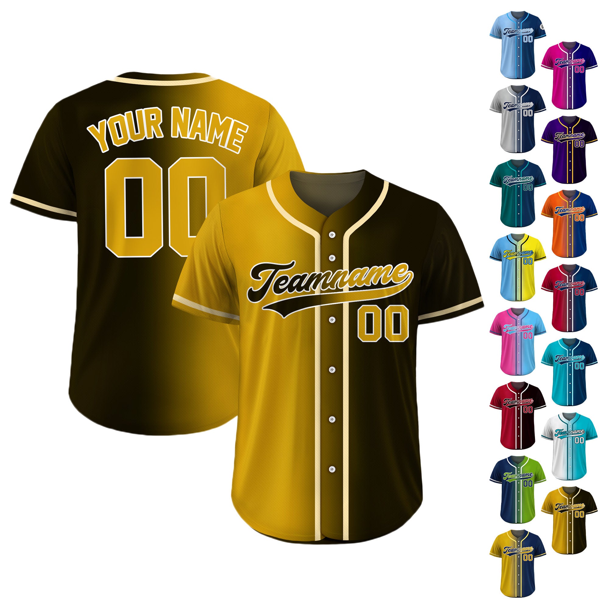 Custom Baseball Jersey Gradient with Teamname Name Number, Custom Jersey Shirt for Men Women Youth Kid, Gift for Baseball Fans Black Yellow