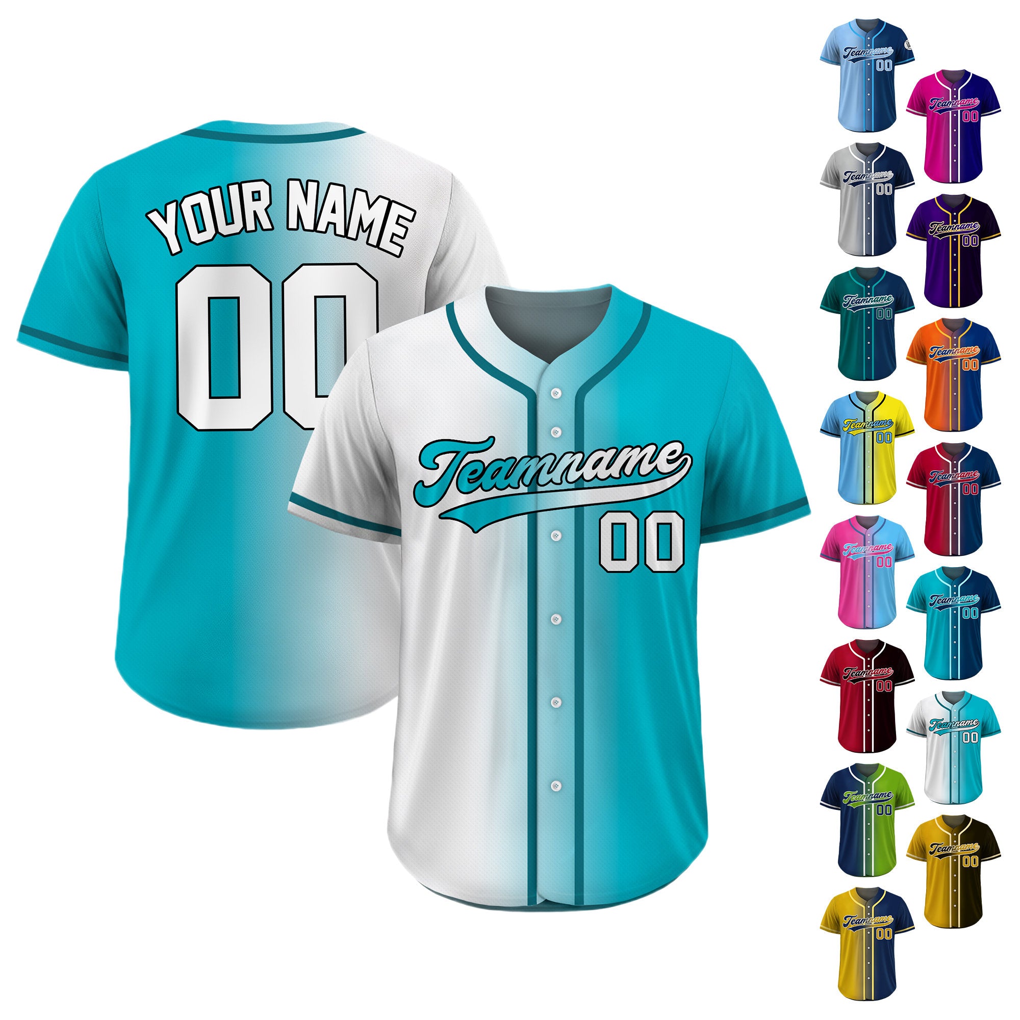 Custom Baseball Jersey Gradient with Teamname Name Number, Custom Jersey Shirt for Men Women Youth Kid, Gift for Baseball Fans Blue White