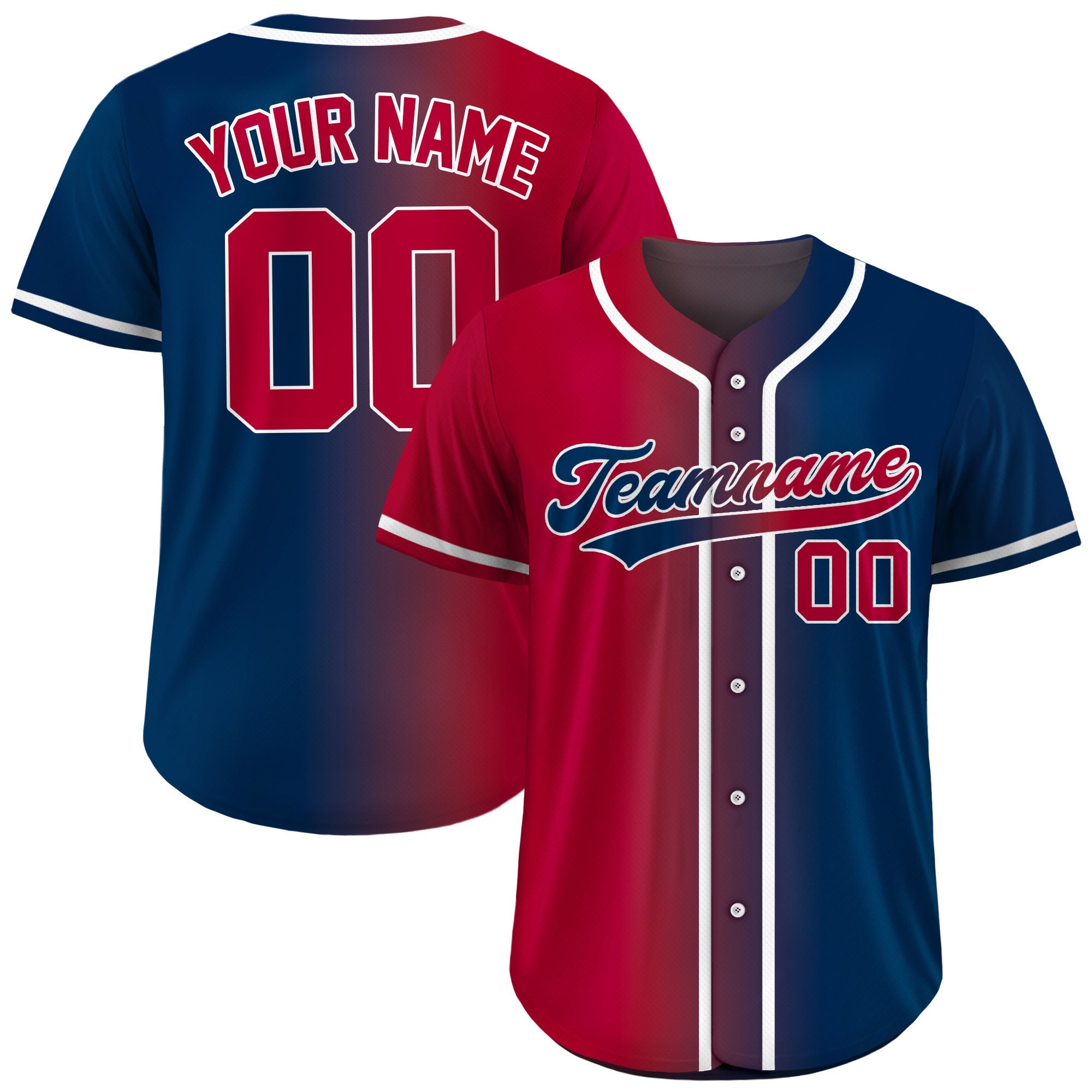 Custom Baseball Jersey Gradient with Teamname Name Number, Custom Jersey Shirt for Men Women Youth Kid, Gift for Baseball Fans Navy Red