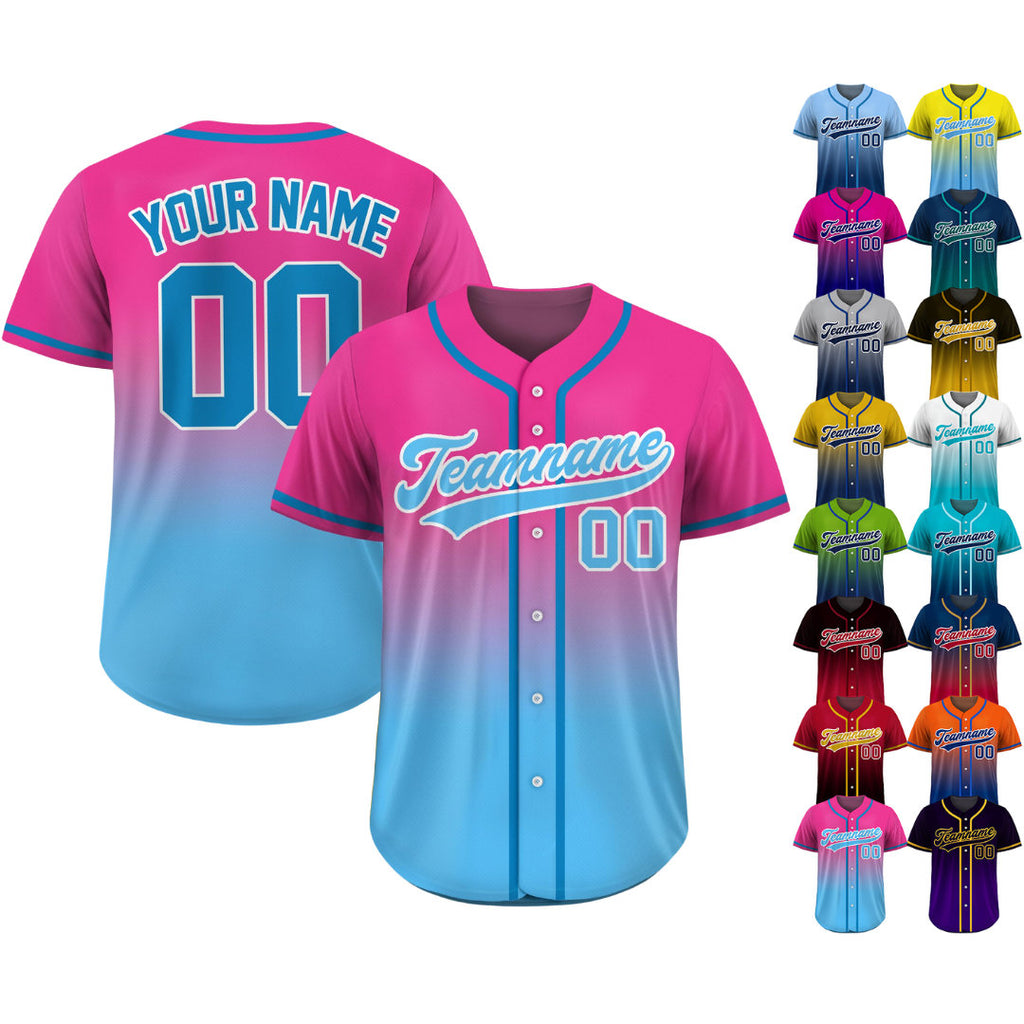 Printed Gradient Custom Baseball Jersey with Teamname Name Number, Jerseys Shirt for Men Women Youth Kid Gifts for Baseball Fans Blue Pink