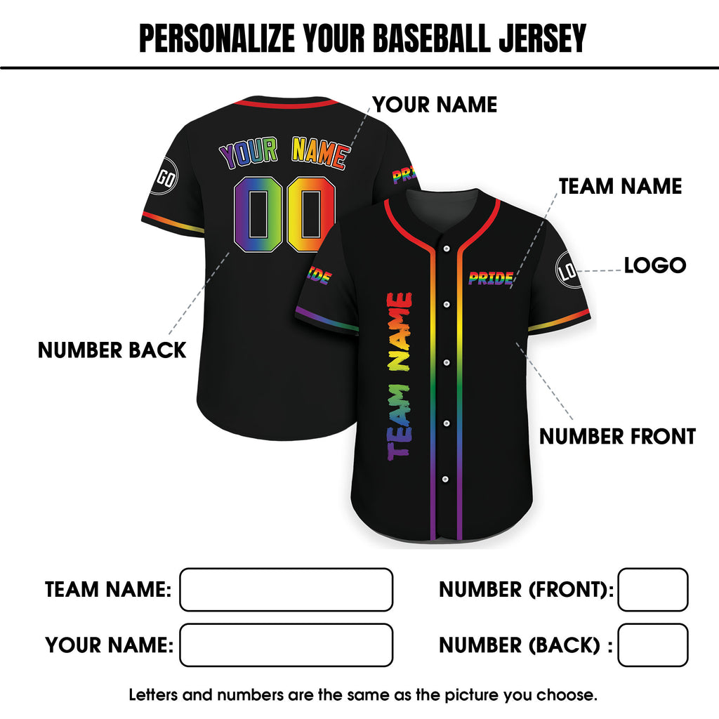Custom LGBTQ Pride Month Baseball Jersey with Teamname Name Number, Rainbow Pride Jersey for LGBT, Personalized LGBT Team Baseball Jersey