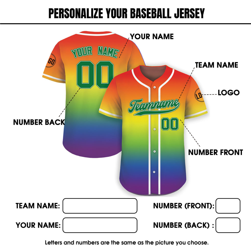 Custom Rainbow LGBTQ Pride Month Baseball Shirt, Custom Name Rainbow Pride Jersey for LGBT Lovers, Personalized LGBT Team Baseball Jersey