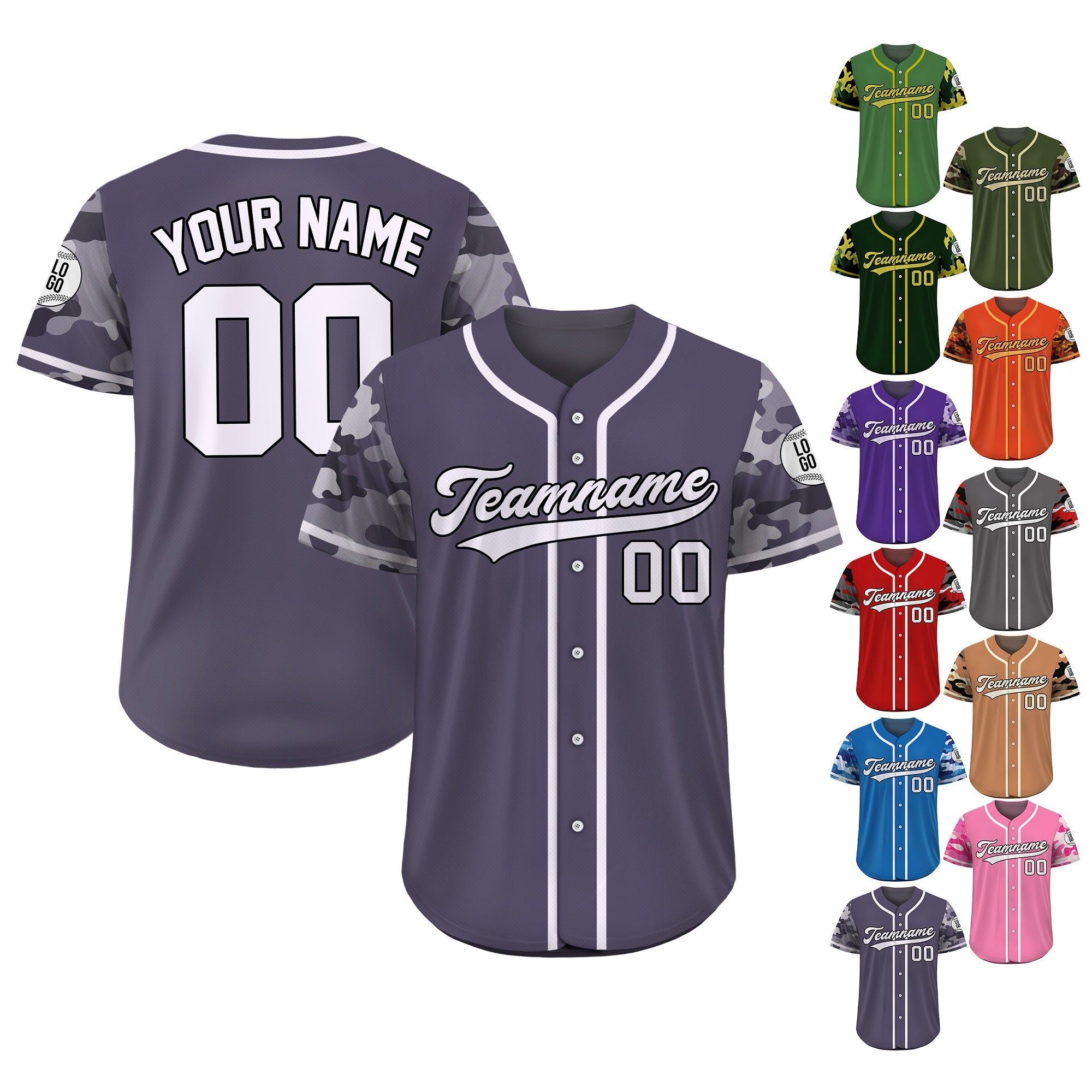 Custom Camo Baseball Jersey Custom Name Number Logo, Personalized Baseball Jersey For Adult Kid, Camouflage Baseball Uniform Light Purple