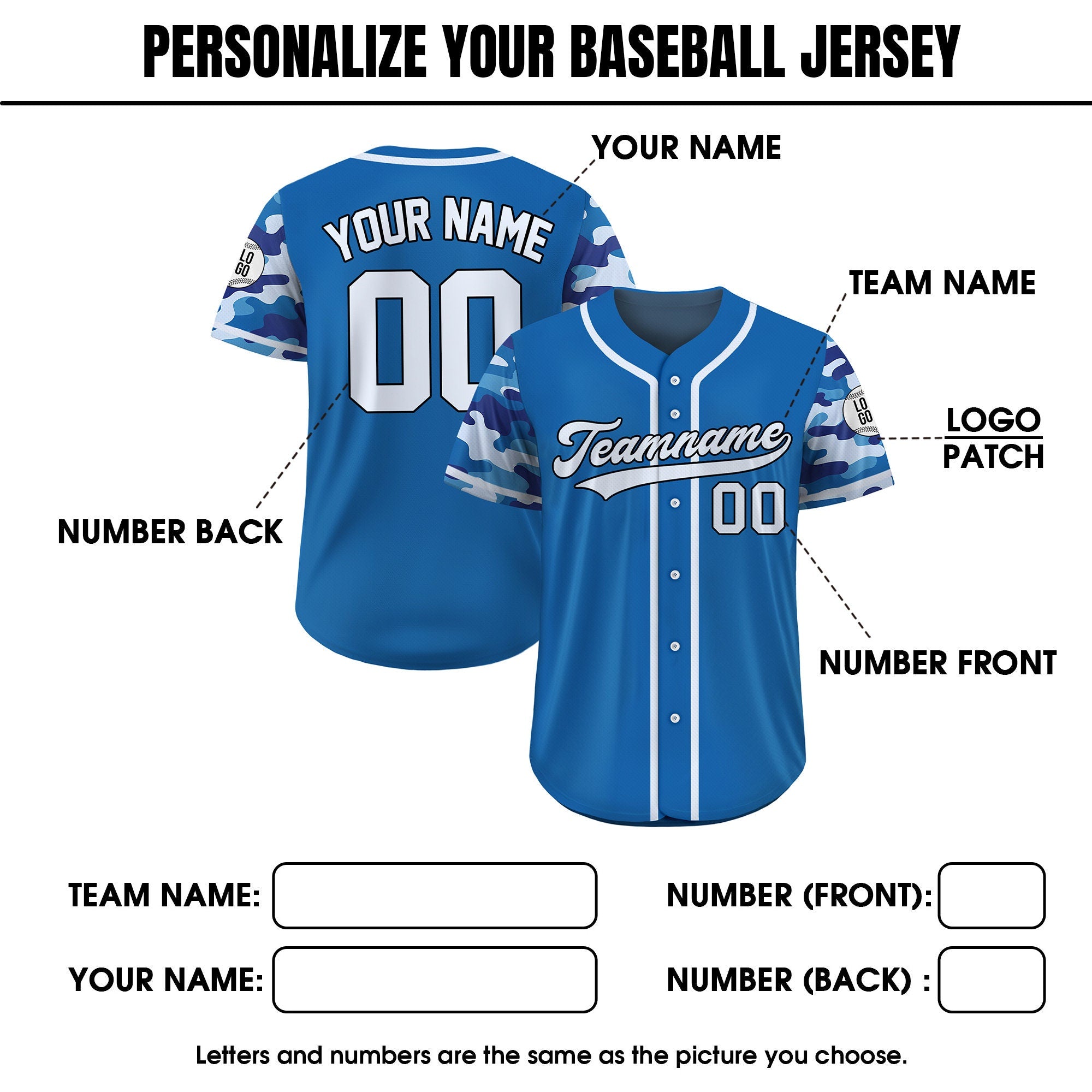 Custom Camo Baseball Jersey Custom Name Number Logo, Personalized Baseball Jersey For Adult Kid, Camouflage Baseball Jersey Uniform Blue